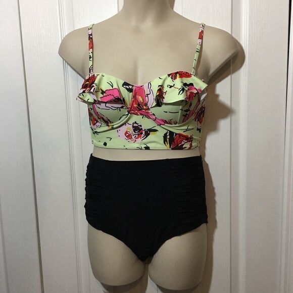 Floral Long Line Bra Top Two Piece Swimsuit - Picture 1 of 5